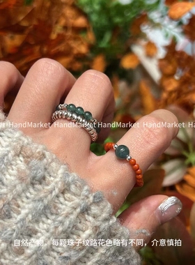 925银戒指 JIUJIU【柿子红了】小众红色百搭手工弹力戒指1003