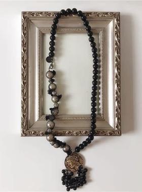 原创设计师项链毛衣链玻璃珠女