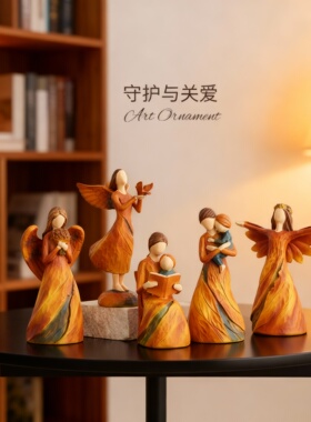 中国风守护与关爱天使木雕摆件