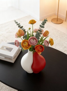 不对称陶瓷花瓶红白客厅摆件