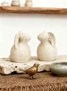 侘寂风兔子石材装饰摆件