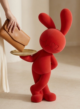 红色卡通兔子可爱摆件客厅家居