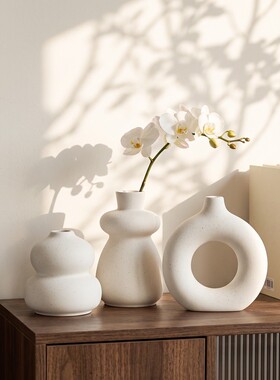 奶油中古风葫芦造型陶瓷花瓶三件