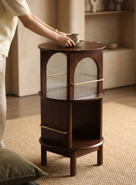 复古木质旋转书架装饰摆件收纳