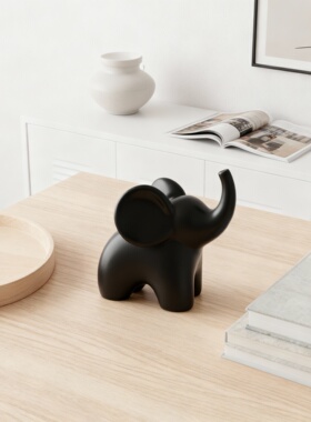 ins风黑色木质大象收纳摆件