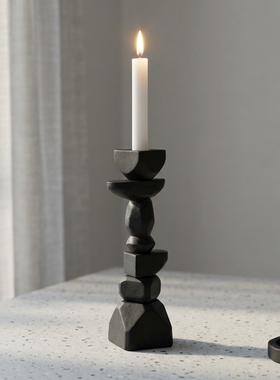 北欧轻奢几何木质烛台摆件