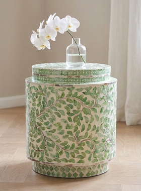 新中式陶瓷叶子纹圆形收纳罐