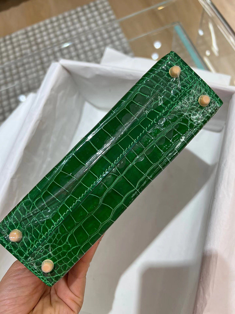 竹子绿进口高光美洲鳄鱼皮KL凯莉二代mini小方包女士手提斜挎手缝,淘宝优惠券,粉丝福利购,淘宝优惠卷