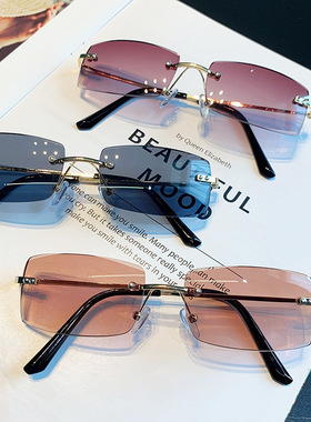 小框无框超酷凹造型太阳镜2021新款网红欧美潮个性时尚墨镜女圆脸