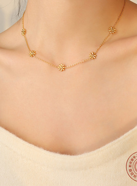 网红博主同款仙女气质花卉清新设计小雏菊钛钢镀金项链不掉色首饰