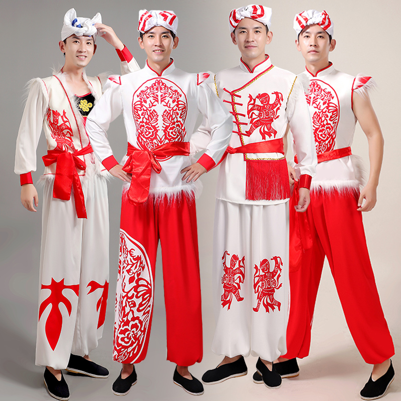新款陕北民族传统安塞腰鼓打鼓服装陕西北秧歌服开场舞服演出服饰