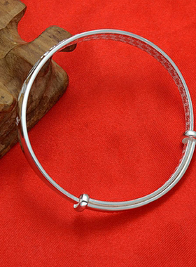 人气新款年年有鱼足银手镯9999吉祥如意纯银饰品双鱼莲花推拉手环