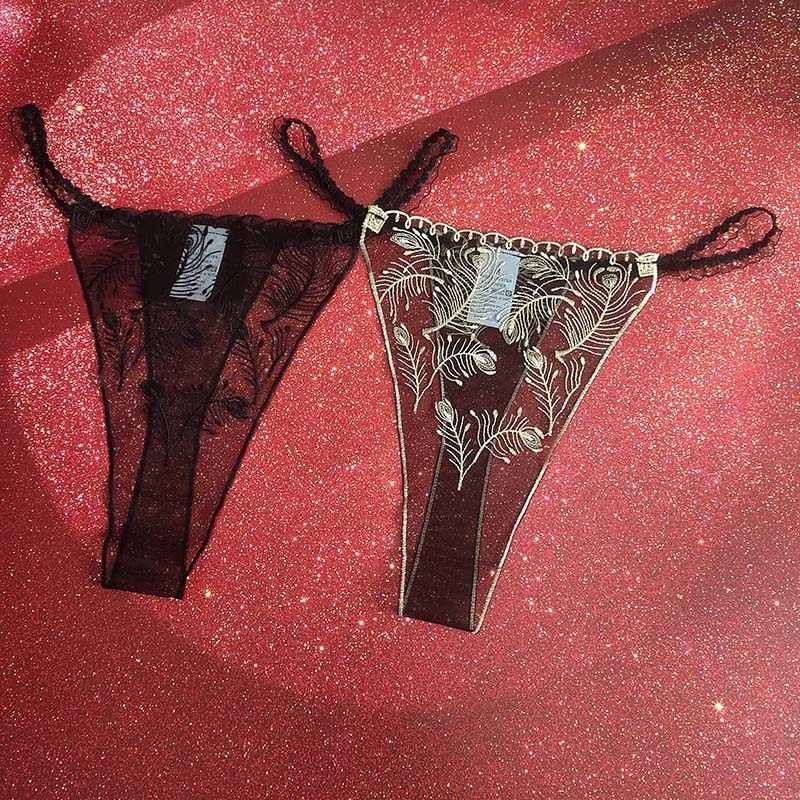 透气不勒痕黑金绣花丁字裤女高端性感内裤网纱超薄透气玉臀型显瘦,淘宝优惠券,粉丝福利购,淘宝优惠卷