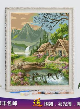of9d新款diy数字油画风景山水油绘自己上色涂画填充客厅装饰手工
