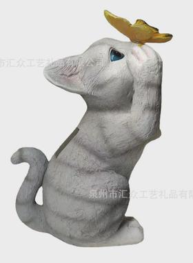 新款猫咪花园装饰摆件户外仿真太阳能灯动物树脂工艺品跨境新品