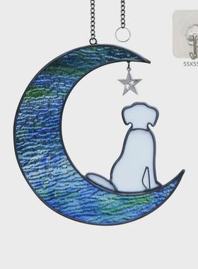热卖宠物狗纪念礼品挂件月亮窗户狗创意彩色水纹玻璃星星挂件