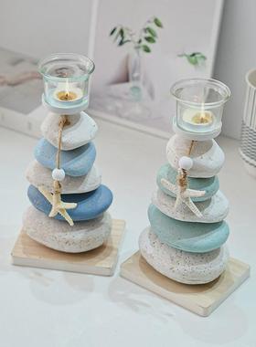地中海风格石头烛台海艺901装饰摆工品件木质星陈列桌面摆设生日