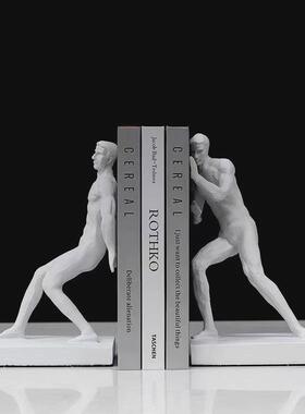 北欧创意树脂人物书档书靠摆件书房装饰品办公室桌面书柜书立客厅