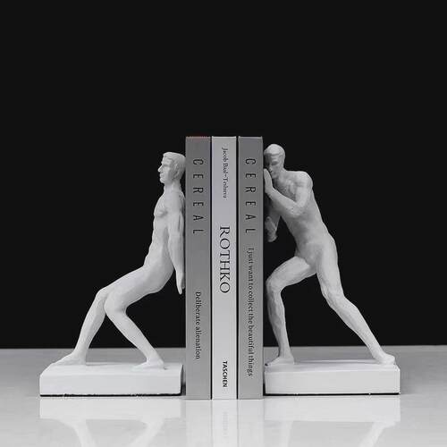 北欧创意树脂人物书档书靠摆件书房装饰品办公室桌面书柜书立客厅 - 图1