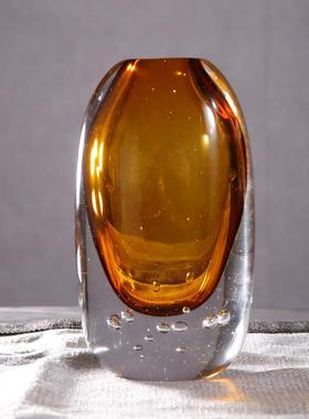 北欧轻奢琥珀色蓝色客厅摆件花瓶透明水培插花器家居玄关水晶玻璃