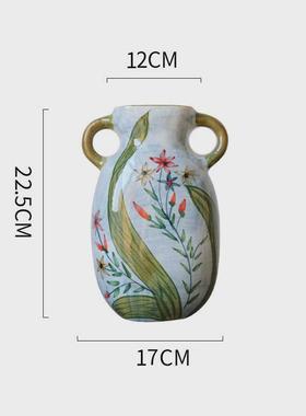 陶瓷花瓶高级感手绘水培艺术花瓶现代轻奢插花花瓶花鸟花器