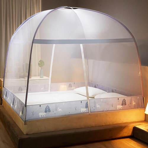 蒙古包蚊帐家用免安装蚊帐包围式双开门双人拉链蚊帐加密床带支架 - 图2