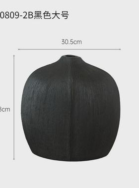 侘寂风拉丝黑色陶瓷花瓶摆件客厅电视柜玄关干花插花创意装饰品
