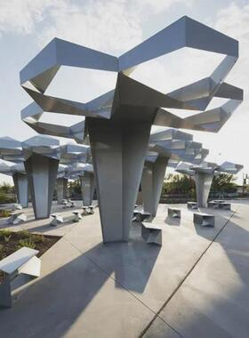 大型不锈钢户外廊架定制铁艺异形钢结构广场小区长廊创意树形雕塑