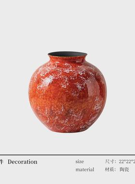新中式禅意红色陶瓷陶罐家居干枝复古客厅花瓶茶室软装装饰品摆件