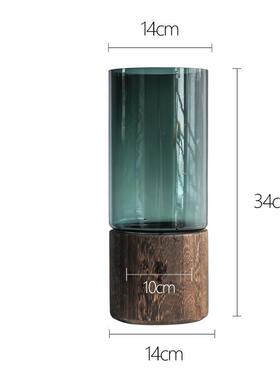 北欧简约组合实木底座透明玻璃花瓶花器水培绿植摆件软装家居装饰