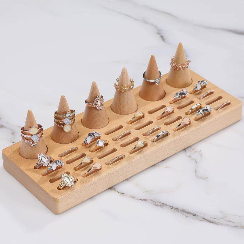 Wooden Jewelry Display Tray Ring Holder Beech Jewelry Desktop Storage Wooden Tray