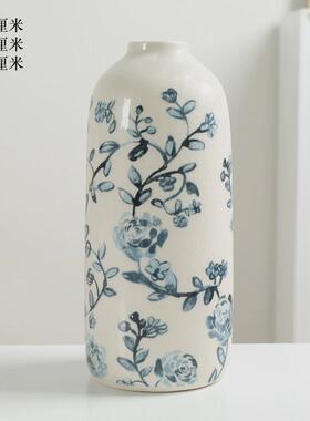 田园青花复古风陶瓷花瓶装饰摆件客厅酒柜电视柜高级现代插花
