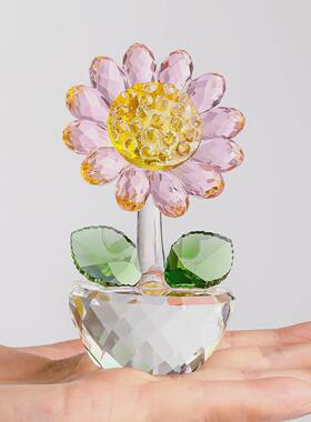 水晶向日葵玻璃小雕像家居桌面装饰橱窗隔断工艺品小摆件