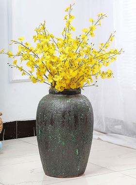 热销中式陶瓷落地大花瓶复古插花旧粗陶罐客厅别墅做器干花仿真花