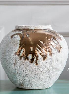 小清新花瓶景德镇陶瓷桌面粗陶客厅摆件仿真干花水培台面复古花瓶