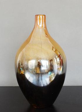 琥珀黑色创意家居装饰品美式乡村时尚透明玻璃摆件几何形花瓶