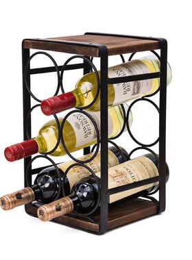铁艺配实木葡萄酒架落地式酒瓶餐厅家用收纳架酒吧红酒展示架