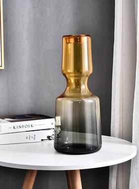 创意北欧简约玻璃花瓶透明水养插花瓶玫瑰百合花客厅摆件网红花器