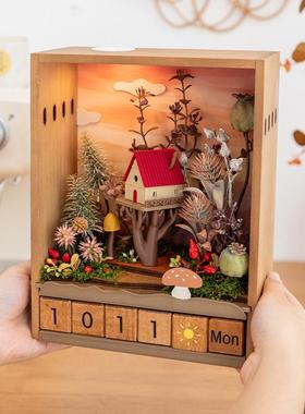 阿楹 治愈树屋微缩场景玄关小摆件稀奇古怪中古玩具工位万年历女