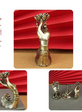 纯铜倒流香佛手莲花香炉黄铜实心倒流香薰炉佛手莲花香架香插摆件