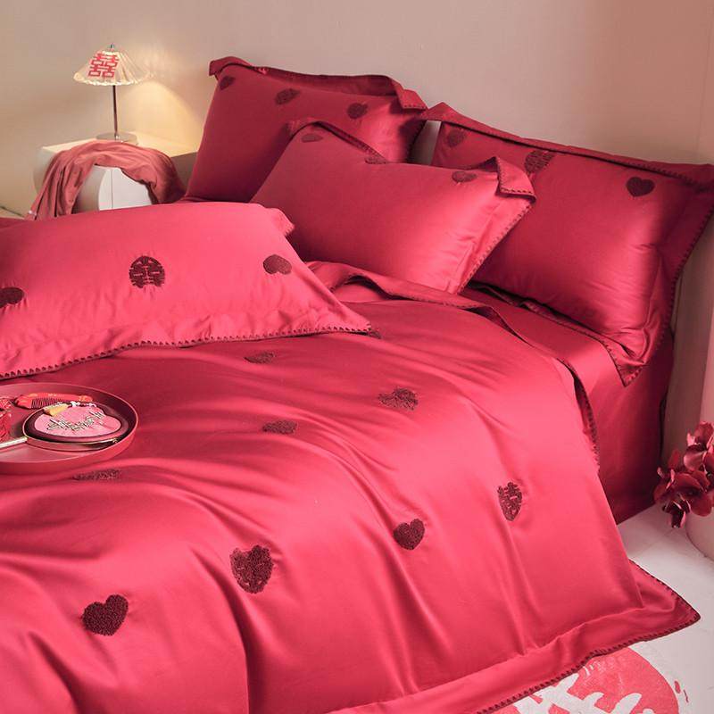 婚庆纯棉四件套毛巾绣中式大红色床单高档喜被套结婚房嫁床上用品,淘宝优惠券,粉丝福利购,淘宝优惠卷