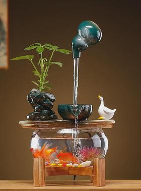 循环流水器摆件客厅家居办公室创意生财玻璃鱼缸景观开业桌面礼品