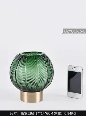 酒店家居民宿桌面客厅玄关百搭插花干花轻奢花器装饰金属玻璃花瓶