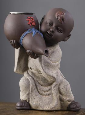 茶宠小和尚小孩茶漏茶滤紫砂茶台茶壶茶盘摆件功夫泡茶道过滤杯