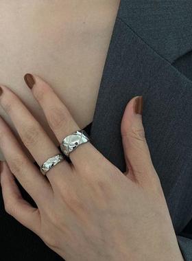 韩版S925银网格交叉戒指女复古时尚简约开口指环个性嘻哈食指戒潮