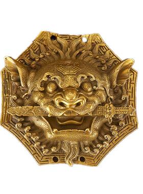 铜狮咬剑铜兽头八挂狮纯铜狮子头挂牌铜器睚眦门饰铜摆件家居