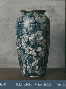 景德镇新中式复古文艺干花插鲜陶瓷花瓶酒店民宿台面装饰品摆件