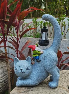 猫咪大象精灵太阳能动物摆件花园造景阳台装饰盆景民宿庭院