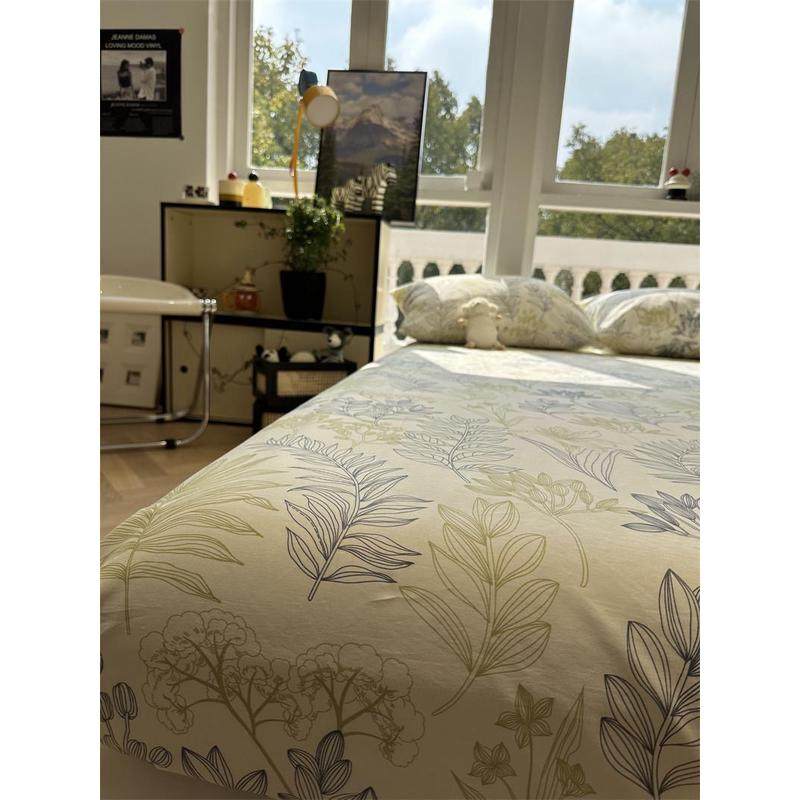 绿色田园风纯棉全棉床笠床单单件1.35公寓宿舍床罩单品保护套枕套,淘宝优惠券,粉丝福利购,淘宝优惠卷