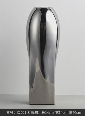 创意电镀花瓶银色镜面不锈钢质感家居装饰品摆件客厅餐桌轻奢花器